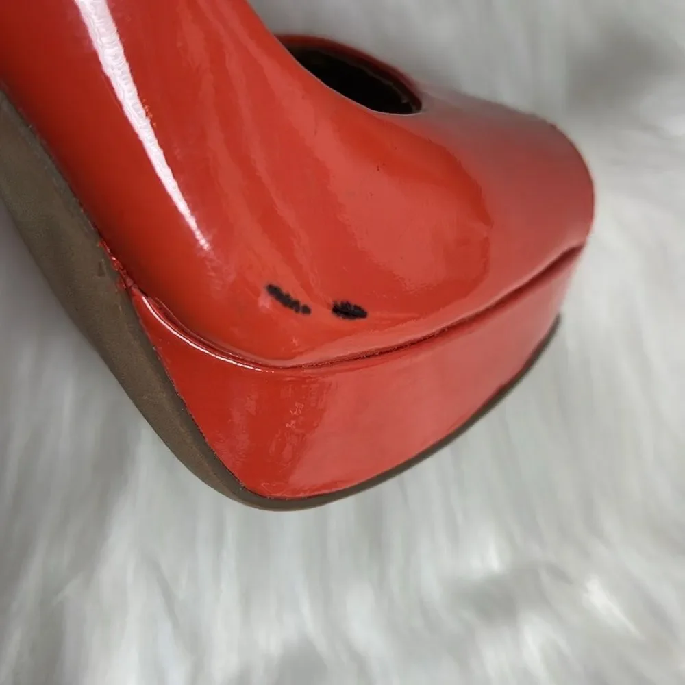 Sam‎ Edelman Tacoma Flamingo Patent Platform Peep Toe Heels Sz 7.5